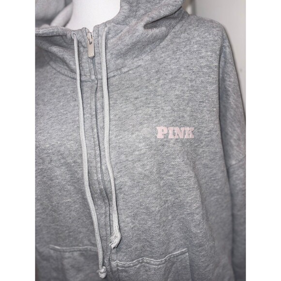 Grey Victorias Secret PINK zip up hoodie size L GUC - Picture 2 of 7